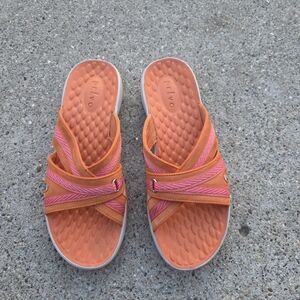 Privo Women's Orange and Pink Slip-On Sandals Size 8